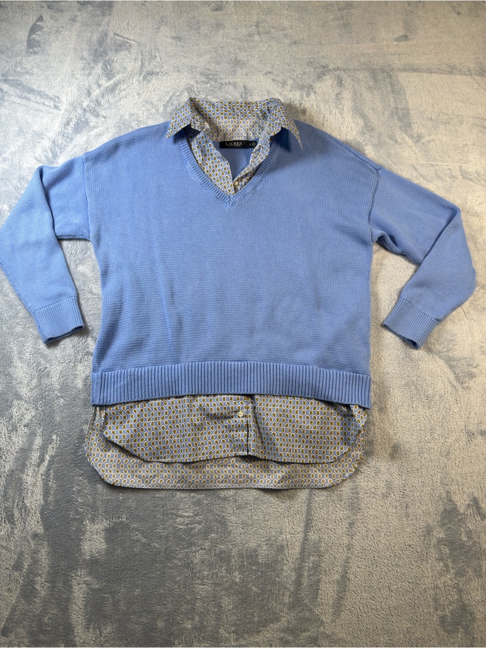 Lauren Ralph Lauren Women's Light Blue V-Neck 2-in-1 Sweater #3100